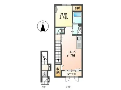 豊橋市西高師町(1LDK/2階)の間取り写真