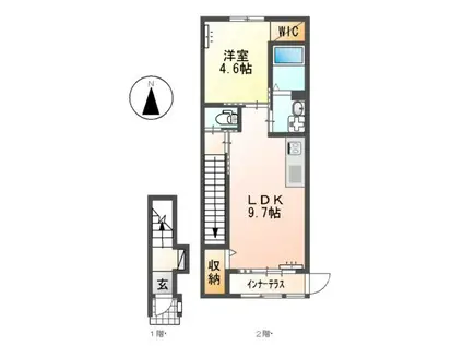 豊橋市西高師町(1LDK/2階)の間取り写真