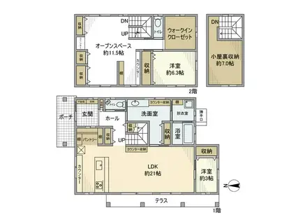 名鉄三河線 若林駅(愛知) バス乗車時間：9分 高岡本町秋葉バス停で下車 徒歩1分 2階建 築8年(2LDK)の間取り写真