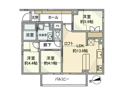 ビラビスタ船橋宮本(3LDK/2階)の間取り写真