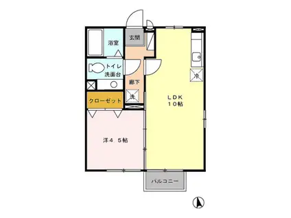 ルミナスハイムⅠ・Ⅱ(1LDK/2階)の間取り写真