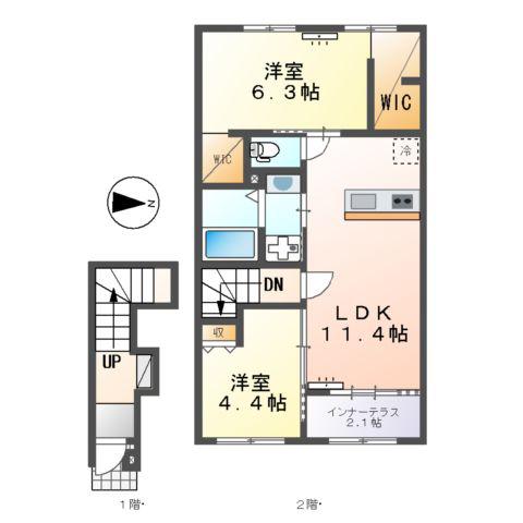 沼津市東椎路アパート(2LDK/2階)の間取り写真