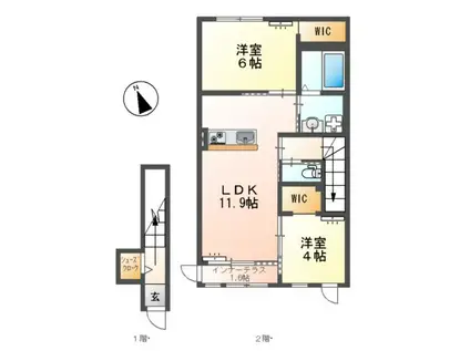 一宮町アパート(2LDK/2階)の間取り写真