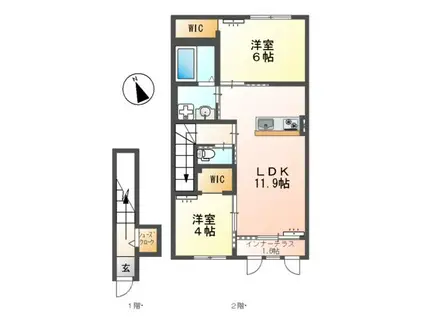 一宮町アパート(2LDK/2階)の間取り写真