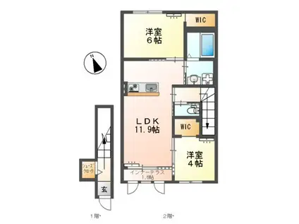 一宮町アパート(2LDK/2階)の間取り写真