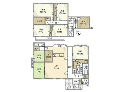 小田急電鉄小田原線 読売ランド前駅 徒歩19分 2階建 築47年(7SLDK)の間取り写真