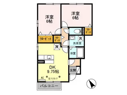 ビューバレー星の宮F(2DK/1階)の間取り写真