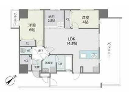 MODERN ASPIRATION 平尾駅前(2LDK/3階)の間取り写真