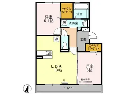 セゾンランタナⅡ B棟(2LDK/3階)の間取り写真