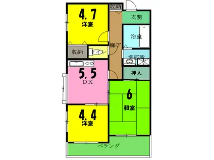 シャトー太陽2(3DK/1階)の間取り写真
