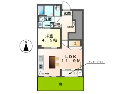 北久原アパート 令和8年3月末完工予定(1LDK/1階)の間取り写真