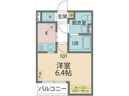 カインドネス川崎京町(1K/1階)の間取り写真