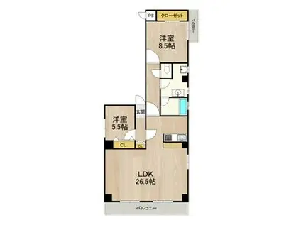 CITY SPIRE立売堀(2LDK/8階)の間取り写真