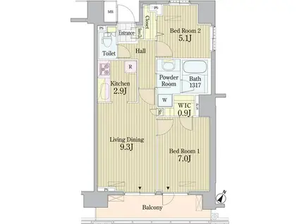 PRIME URBAN 東中野 COUR(2LDK/4階)の間取り写真