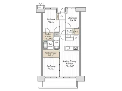 コンフォート津田沼 弐番館(3LDK/2階)の間取り写真