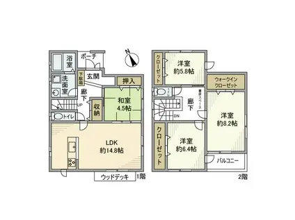 名鉄名古屋本線 名電山中駅 徒歩14分 2階建 築22年(4LDK)の間取り写真