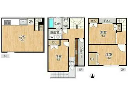 東京都浅草線 馬込駅 徒歩9分 2階建 築42年(3LDK)の間取り写真