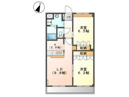 コンフォルト(2LDK/2階)の間取り写真