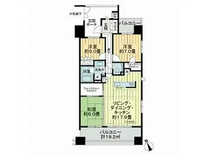 ブランズ調布サザンプレミアム(3LDK/6階)の間取り写真