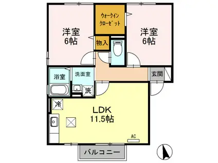 リベェルティA/B/C/D(2LDK/1階)の間取り写真