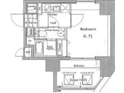 グラントゥルース練馬Ⅰ(1K/4階)の間取り写真