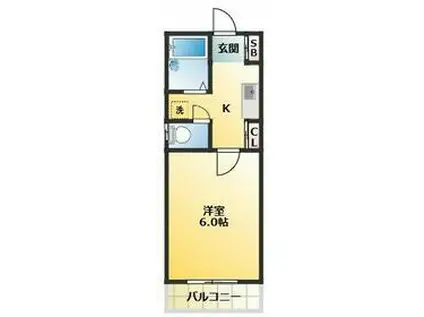 東京都三田線 新板橋駅 徒歩4分 3階建 築27年(1K/3階)の間取り写真