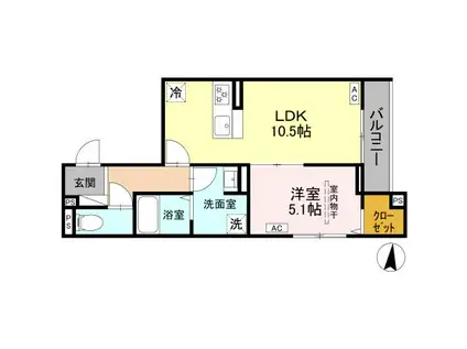 エリオント大和中央(1LDK/2階)の間取り写真