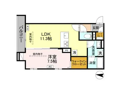 フリシュ深見(1LDK/3階)の間取り写真
