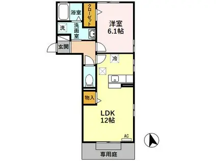 プレジール・デュオ(1LDK/1階)の間取り写真