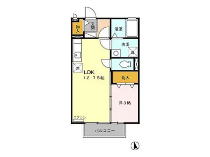 フロンティアハイツB(1LDK/2階)の間取り写真