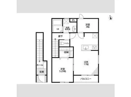 リーブルファイン大治田Ⅲ 1号棟(2LDK/2階)の間取り写真