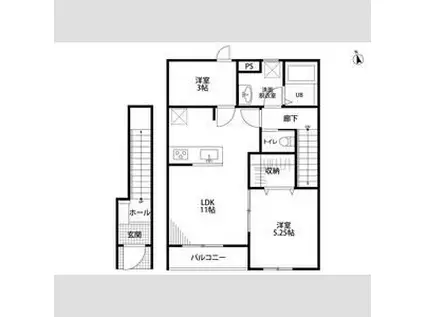 リーブルファイン大治田Ⅲ 1号棟(2LDK/2階)の間取り写真