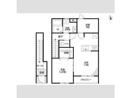 リーブルファイン大治田Ⅲ 1号棟(2LDK/2階)の間取り写真