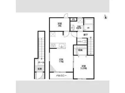 リーブルファイン大治田Ⅲ 1号棟(2LDK/2階)の間取り写真