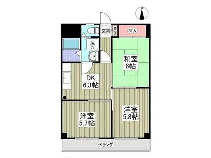 伊勢崎ヴィレッヂ(3DK/4階)の間取り写真