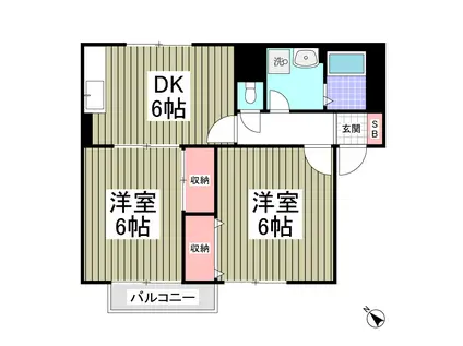 ユーハイツB(2DK/2階)の間取り写真