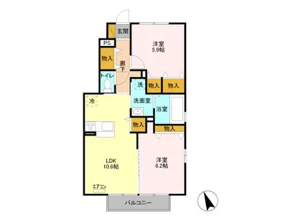 セジュール椿 B(2LDK/1階)の間取り写真