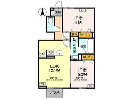 ウィル・クレストⅡ Ⅱ(2LDK/1階)の間取り写真