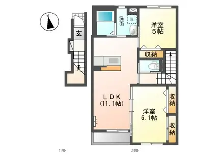 ユニヴァリィ・レオ(2LDK/2階)の間取り写真