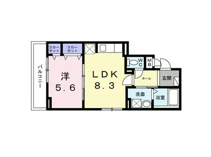 ヒカルサ京都大宮中林イースト(1LDK/3階)の間取り写真