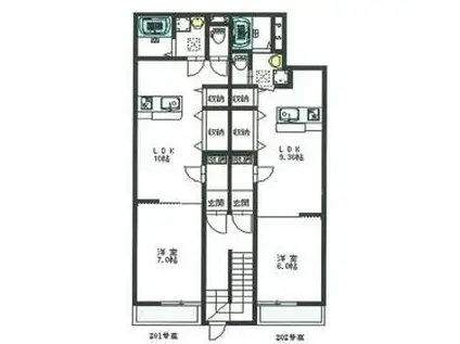 AK XX2(1LDK/2階)の間取り写真