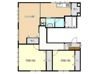 サンセットヒル鴨江(2LDK/2階)の間取り写真