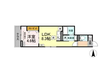 セレスティア谷在家Ⅱ(1LDK/1階)の間取り写真