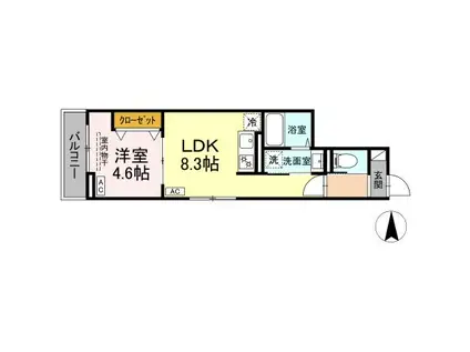 セレスティア谷在家Ⅱ(1LDK/2階)の間取り写真