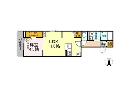 セレスティア谷在家Ⅱ(1LDK/2階)の間取り写真