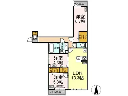 セレスティア谷在家Ⅱ(3LDK/3階)の間取り写真