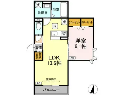 D-HILLS子安Ⅲ(1LDK/1階)の間取り写真