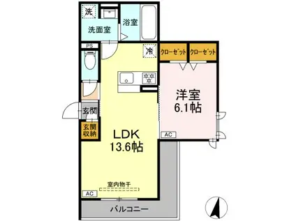 D-HILLS子安Ⅲ(1LDK/2階)の間取り写真
