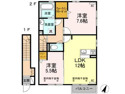 ウィル・リノーン A(2LDK/2階)の間取り写真