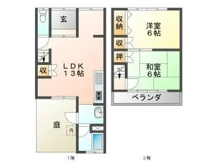 東海道本線 岐阜駅 徒歩29分 2階建 築68年(2LDK)の間取り写真